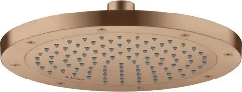 Kopfbrause von AXOR in gebürstetem Rotgold, rund mit zahlreichen Auslassdüsen für den Wasserstrahl, montierbar an der Decke oder Wand.